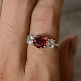 2ct Round Cut Red Garnet Engagement Ring 14k White Gold Finish Unique Trilogy
