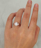 Halo Flower Engagement Ring 2.3ct Round Cut VVS1D Diamond 14k White Gold Finish