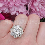 2.2ct Round Cut Moissanite Cluster Floral Engagement Ring 14k White Gold Plated