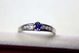 0.3ct Round Cut Blue Sapphire Diamond Accent Solitaire Ring 14k White Gold Over