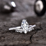 2.4ct Engagement Ring Pear Cut Diamond Unique Crown Promise 14k White Gold Over