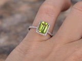 2.3ct Engagement Ring Emerald Cut Green Peridot Diamond Halo 14k White Gold Over
