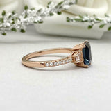 2.2ct Emerald Cut London Blue Topaz Solitaire with Accent Ring 14k RoseGold Over