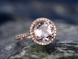2Ct Round Cut Peach Morganite Solitaire Halo Engagement Ring 18K Rose Gold Over