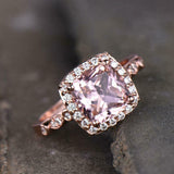 2ct Engagement Ring Cushion Cut Morganite Round Accent Halo 14k Rose Gold Finish