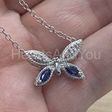 2ct Marquise Simulated Sapphire Butterfly Pendant Chain 14k White Gold Plated