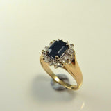 2.3ct Emerald Cut Blue Sapphire Diamond Halo Engagement Ring 14k YellowGold Over