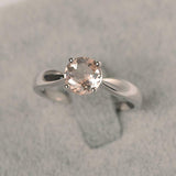1.5ct Round Cut Morganite Classic 4 Prong Solitaire Ring 14k White Gold Finish