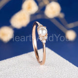 0.5ct Round Simulated Diamond Cluster Pearl Engagement Ring 14k Rose Gold Plated