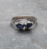 1ct Oval Cut Blue Sapphire Two Stone Split Shank Ring 14k White Gold Finish