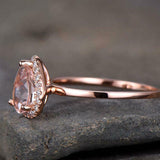 1.6ct Engagement Ring Pear Cut Peach Morganite Halo Solitaire 14k Rose Gold Over