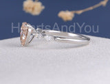 1ct Pear Cut Simulated Morganite Solitaire with Accent Ring 14k WhiteGold Plated