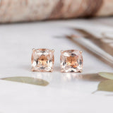 2ct Cushion Cut Peach Morganite Solitaire Women Stud Earrings 14k Rose Gold Over