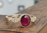 2.3ct Engagement Ring Oval Cut Pink Ruby Diamond Accent 14k Yellow Gold Finish