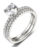 2.1ct Round Cut Moissanite Bridal Set Solitaire with Accent 14k WhiteGold Plated