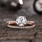 2.2ct Round Cut Moissanite Solitaire with Accent Bridal Set 14k Rose Gold Plated