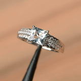 2.4ct Princess Cut Blue Aquamarine Solitaire with Accent Ring 14k WhiteGold Over