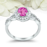 2ct Oval Cut Pink Sapphire Engagement Ring Twist Shank Halo 14k WhiteGold Finish