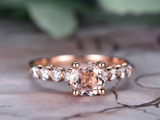1.7ct Round Cut Morganite Engagement Ring Diamond Accents 14k Rose Gold Finish
