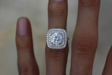 2.9ct Round Cut VVS1 Diamond Double Halo Engagement Ring 14k White Gold Finish