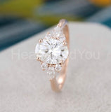2.2ct Oval Cut Simulated Diamond Cluster Engagement Ring 14k Rose Gold Plated