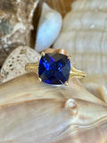 2ct Cushion Cut Blue Sapphire Braided Shank Solitaire Ring 14k YellowGold Finish