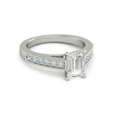 4Ct Emerald Cut Diamond Milgrain Round Accent Solitaire Ring 14K White Gold Over