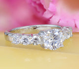 Engagement Ring 1.5ct Round Cut Diamond 6 Stones On Accent 14k White Gold Finish
