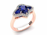 2ct Pear Blue Sapphire Engagement Ring Halo Trilogy Solitaire 14k Rose Gold Over