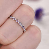 0.5ct Round Cut Purple Amethyst Wedding Band Ring Women 14k White Gold Finish