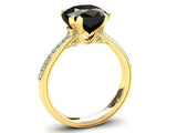 1.5ct Cushion Cut Black Diamond Solitaire with Accent Ring 14k YellowGold Finish