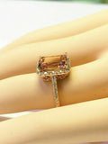 5.5ct Emerald Cut Morganite Exquisite Halo Engagement Ring 14K Rose Gold Finish