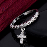 1Ct Round Cut Diamond Christ Cross Minimalist Slim Ring Band 14K White Gold Over