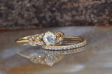 Leaf Bridal Set Engagement Ring 2.5ct Round Cut Diamond 14k Yellow Gold Finish