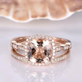 2.3ct Cushion Cut Peach Morganite Bridal Set Engagement Ring 18k Rose Gold Over