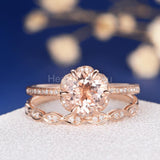2ct Round Cut Simulated Peach Morganite Flower Bridal Set 14k Rose Gold Plated