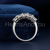 0.5ct Asscher Simulated Diamond Five Stone Wedding Band 14k White Gold Plated