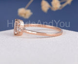 1ct Baguette Cut Simulated Peach Morganite Cluster Ring 14k Rose Gold Plated