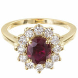 1.51ct Oval Cut Pink Ruby Engagement Ring Diamond Halo 14k Yellow Gold Finish
