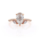 1.5ct Pear Cut Diamond Engagement Ring Leaf Stylish Design 14k Rose Gold Finish