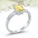 1.2ct Oval Cut Yellow Sapphire Diamond Accent Solitaire Ring 14k White Gold Over