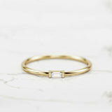 Solitaire Petite Engagement Ring 0.2ct Baguette Cut Diamond 14k Yellow Gold Over