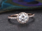 1.7ct Round Cut Diamond Engagement Ring Halo 14k Rose Gold Finish with Accents