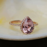 1.5ct Pear Cut Peach Morganite Halo Filigree Engagement Ring 14k Rose Gold Over