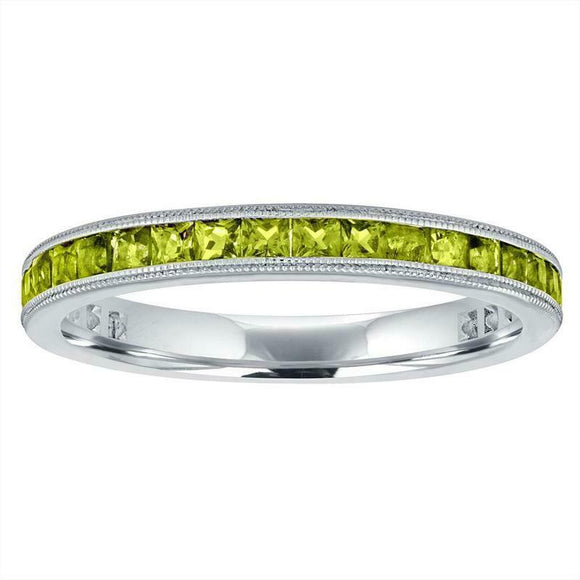 2ct Princess Cut Green Peridot Wedding Band 14k White Gold Finish Half Eternity