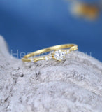 0.14ct Round Cut Moissanite Minimalist Engagement Ring 14k Yellow Gold Plated