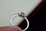 0.3ct Engagement Ring Oval Cut Green Peridot Three Stone 14k White Gold Finish