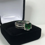 1ct Green Emerald Wide Solitaire Women Engagement Ring 14k White Gold Finish