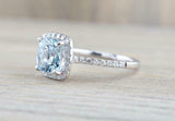 1.5ct Cushion Blue Aquamarine Engagement Ring 14k White Gold Finish Diamond Halo