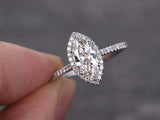 1.5ct Marquise Cut Diamond Halo Ring 14k White Gold Finish with Round Accents